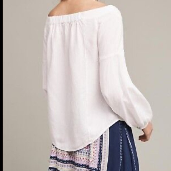 [US12]Floreat Anthropologie Linen Blend White Off-Shoulder WMN Poppy Bell Blouse - Picture 2 of 8